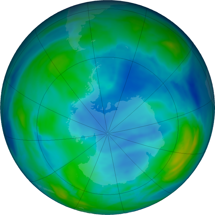 Antarctic ozone map for 07 June 2022